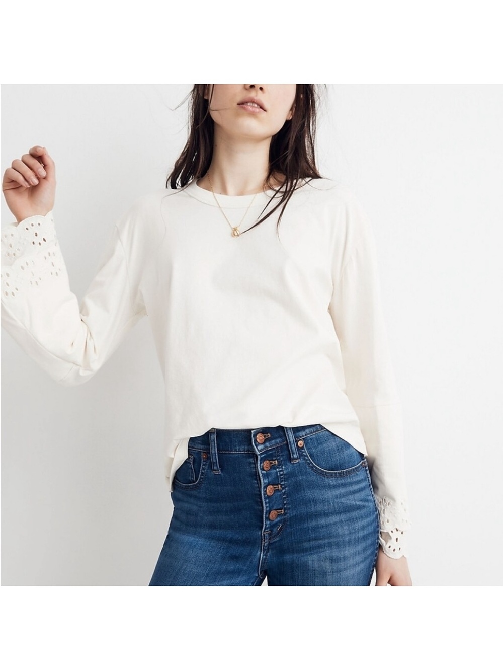 Madewell Eyelet Embroidered Tier Sleeve Tee Size L